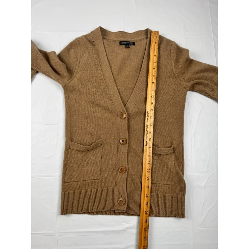Banana Republic Mens Merino Wool Cashmere Cardigan Sweater Tan Brown Small
